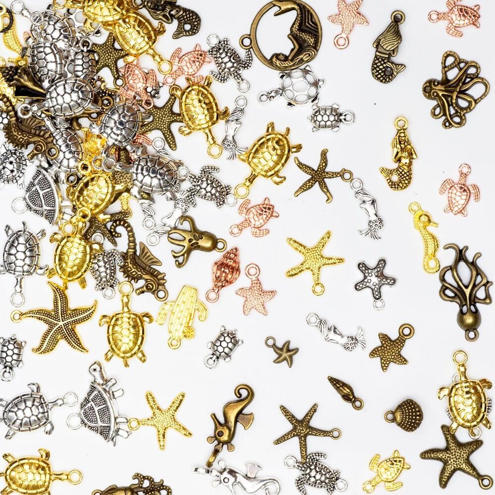 100g Metal Pendant Charms for Jewelry Making, Bulk Silver & Gold Charms for Brac